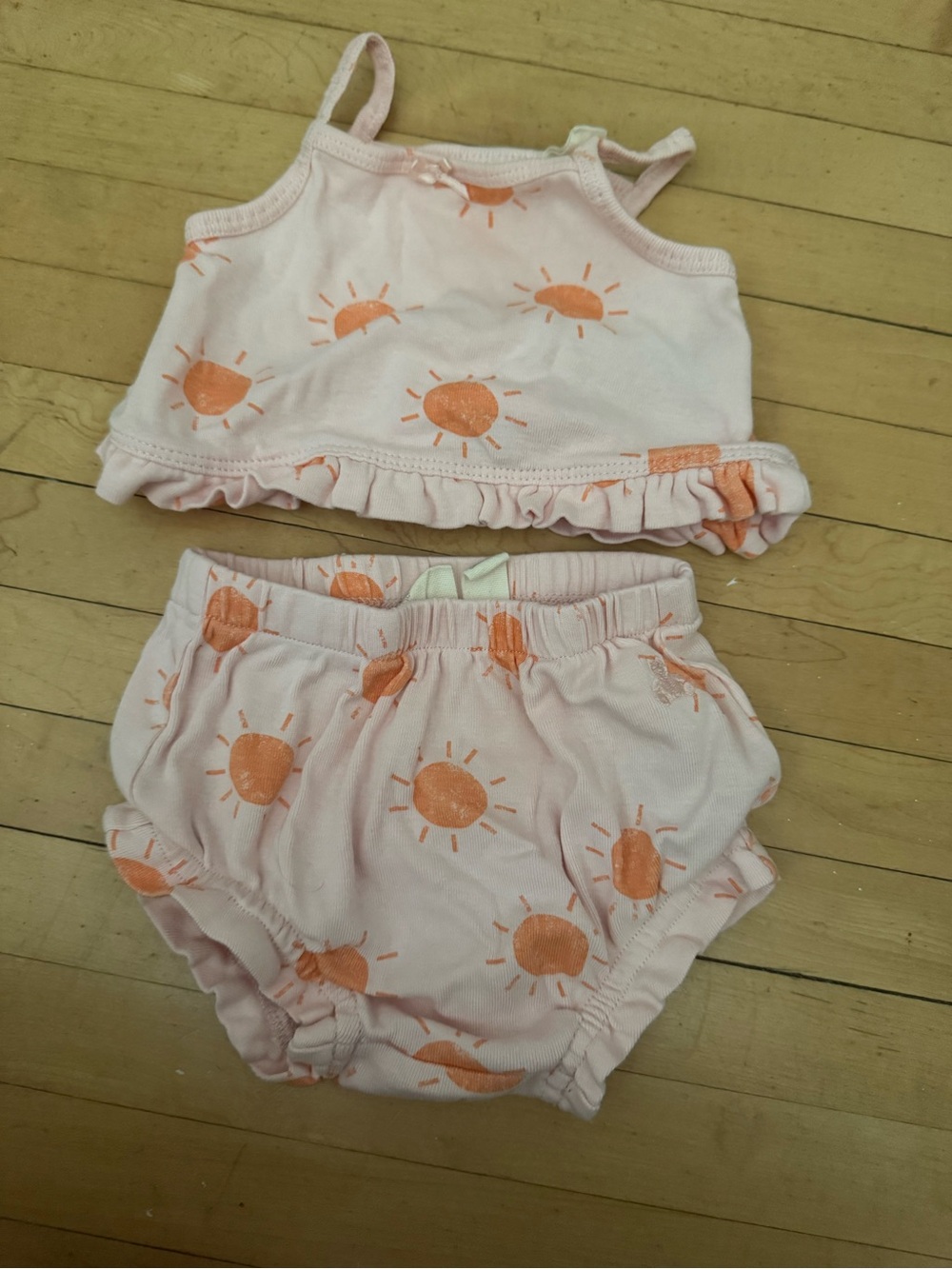 GAP Pink Tankini Top and Bloomers with Orange Sun Print